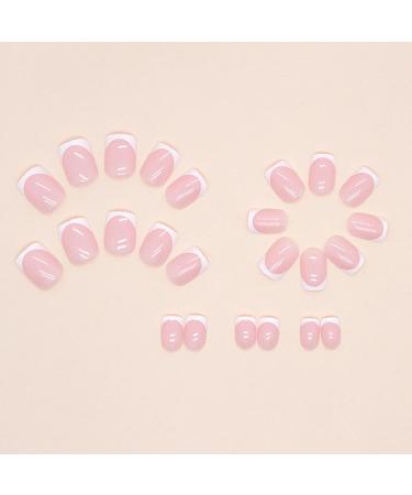 24Pcs French False Nails Short Square Press on Nails Nude Pink with White Border | Acrylic Full Cover Fake Nails for Women Girls - Buy Online on GoSupps.com
