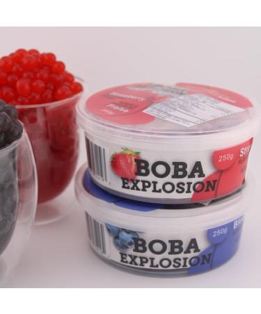 Boba Explosion/100% Made in Canada | BlueBerry & Strawberry Flavor | 2 x 250g | Explosive Fruit Pearls - Made from Real Fruit | Desserts Smoothies and Snack Toppings | Bubble Tea Pearl Mix - Buy Online on GoSupps.com