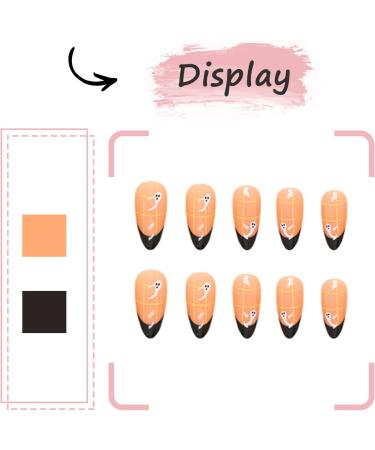 24Pcs Halloween False Nails - Cute Ghost Designs, Medium Almond French, Black Border, Press On Acrylic Nails for Women and Girls - Yellow Plaid Nail Art Accessories - Buy Online on GoSupps.com
