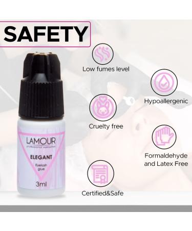 Eyelash Extension Glue - Elegant 3ml Extra Strong 1-2 Sec Dry Time 7-8 Weeks Retention Formaldehyde Free - Professional Salon Use by Lamour - Buy Online on GoSupps.com
