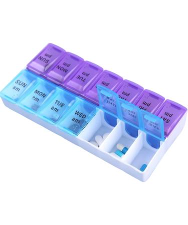 7 Day AM PM Large Compartment Pill Box Organizer - Easy Open Detachable & Portable - Weekly Medication & Vitamin Holder in Purple/Blue - Buy Online on GoSupps.com