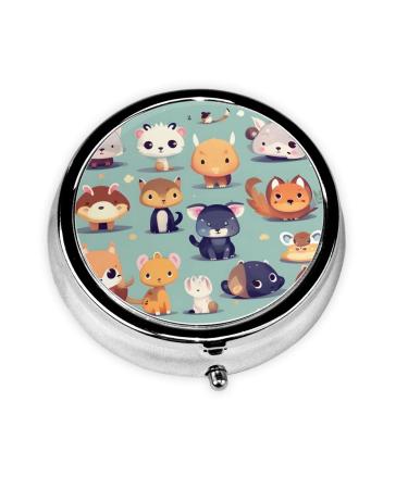 Cute Little Animalsround Pill Box 3 Compartments Round Pill Box Organizer for Purse Or Pocket Portable Travel Pill Box