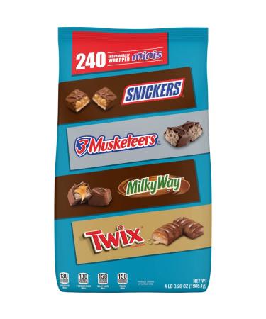 SNICKERS, TWIX, 3 MUSKETEERS & MILKY WAY Minis Size Chocolate Candy Variety Mix, 67.2-Ounce 240 Pieces (Packaging May Vary)