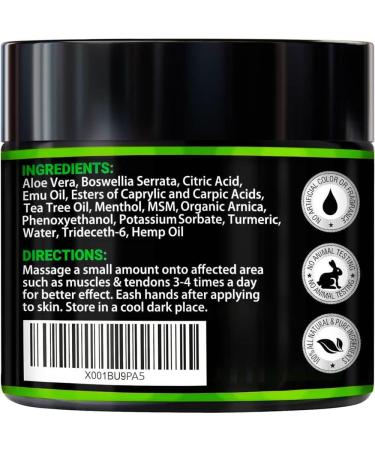 Maximum Strength Hemp Cream for Muscle, Joint, Back, Knee Relief - Natural Hemp Oil Extract with MSM, Glucosamine, Arnica & Turmeric - Made in USA - 3.9 fl oz - Buy Online on GoSupps.com