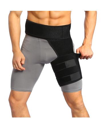 Groin Compression Wrap & Hip Thigh Support Brace | Adjustable Sciatica Wrap for Men & Women | Thigh Support for Sprains - Buy Online on GoSupps.com