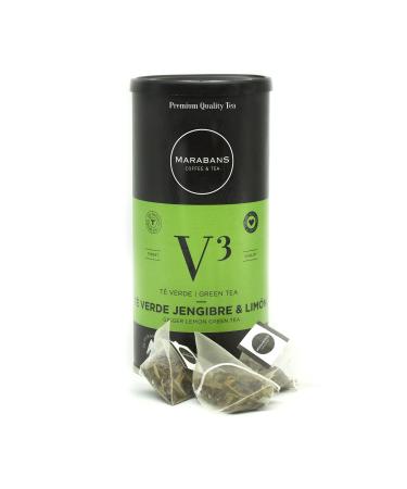 Marabans Coffee & Tea Marabans Green Tea Ginger and Lemon in Pyramids Jar of 25 sachets (pyramids) Gluten free.