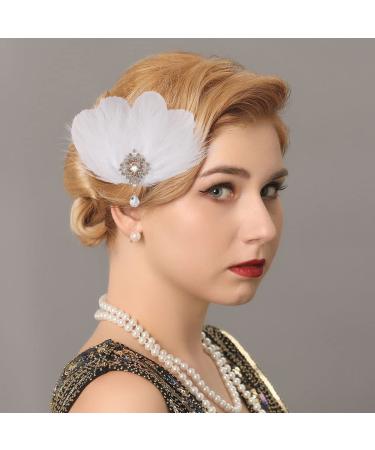 Gortin 1920s Flapper Feather Hair Clip - White Feather Headband for Wedding & Parties - Art Deco Rhiestone Hair Pins - Women's Flapper Hair Accessories - Buy Online on GoSupps.com