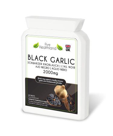 Gluten Free ODORLESS Black Garlic Supplement Pills. High Potency Equal to 2000mg Fresh Garlic Bulbs. Suitable for Vegan Vegetarian Tablets. Made in UK (1 Bottle) 60 Count (Pack of 1)