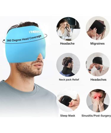 itherau Migraine Mask - Adjustable 360 Headache Relief Cap with Cold/Warm Compress Gel Pads for Migraines Swollen Eyes & Sinuses - Blue - Buy Online on GoSupps.com