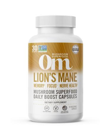 Om Mushroom Superfood Lion's Mane Mushroom Capsules Superfood Supplement, 90 Count, 30 Days, Fruit Body and Mycelium Nootropic for Memory Support, Focus, Clarity, Nerve Health, Creativity and Mood Lion's Mane Capsules 90