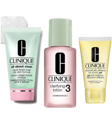 Clinique 3 Step Travel Size Set For Combination Oily To Oily Skin  Liquid Facial Soap Oily Skin  Clarifying Lotion Skin Type 3  Dramatically Different Moisturizing Gel