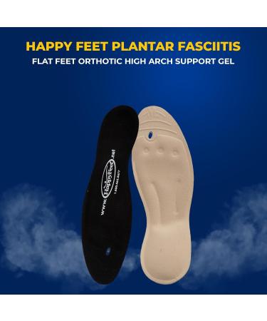 Happy Feet Orthotic Insoles for Plantar Fasciitis & Flat Feet | Gel Inserts for Men & Women | High Arch Support | M2 Size (Men 7.5-9 Women 9-10.5) - Black - Buy Online on GoSupps.com