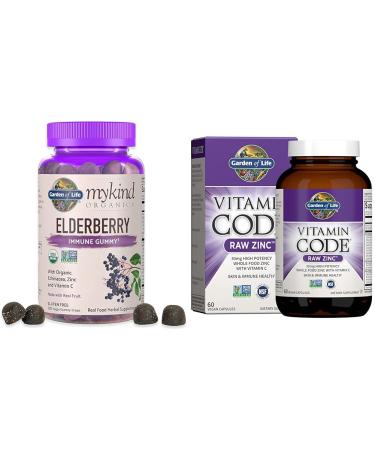 Garden of Life Organics Elderberry Gummies for Adults & Kids & Zinc Supplements 30mg High Potency Raw Zinc and Vitamin C Multimineral Supplement