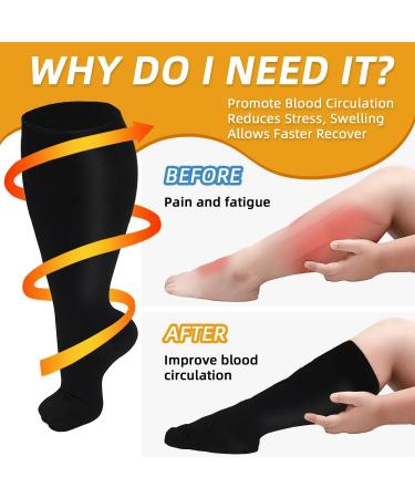 3 Pairs Plus Size Compression Socks | 20-30 mmHg | Wide Calf | Extra Large Knee High Flight Socks for Circulation Support | 4XL 3PCS-Gray Red Navy - Buy Online on GoSupps.com