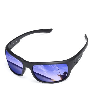 maivnz Floating Polarized Fishing Sunglasses for Men Surfing Kayaking UV400 Protection Unsinkable Water Sport Sun Glasses Black Frame Blue Revo