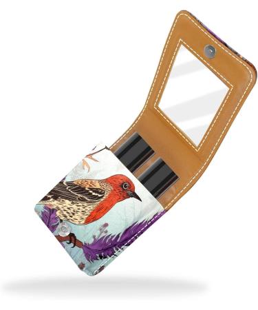 Buy Travel Lipstick Organizer Case - Portable Makeup Bag with Mirror - Bird Purple Flower Design - Buy Online on GoSupps.com