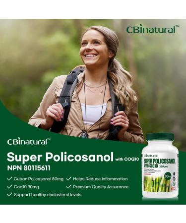 Buy Super Policosanol 80mg with CoQ10 30mg - 120 Vegan Capsules for Heart Health - 4-Month Supply - Buy Online on GoSupps.com