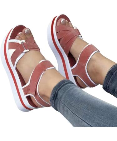 Juzinqu Women Sandals - Thick Sole Flat Hiking Sandals with Adjustable Straps for Beach & Shopping - Pink 36 EU - Buy Online on GoSupps.com