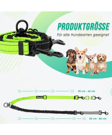 NASJAC Double Dog Leash - No Tangle 360 Rotatable Adjustable Bungee Reflective for Small to Large Dogs - Black & Fluorescent Green - Buy Online on GoSupps.com