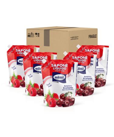 Milmil Milmil Liquid Soap Little Fruits Bitter & Raspberry Scent Envelope Refill Size Hand Face & Body Soap Dermatologically Tested - 5 x 900ml