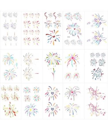 Temporary Tattoos Sticker Fireworks Line Smile Pixel Fantasy Butterfly Multicolor Realistic Waterproof Temporary Color Cute Finger Couple Sticker Tattoo Kit (Fireworks tattoo sticker)