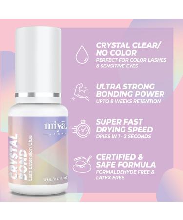 MIYA LASH Crystal Bond Professional Eyelash Extension Glue | 8 Weeks Retention | 1-2 Sec Dry Time | Volume & Classic Adhesive | Extra Strong Clear Lash Glue 5ml - Buy Online on GoSupps.com