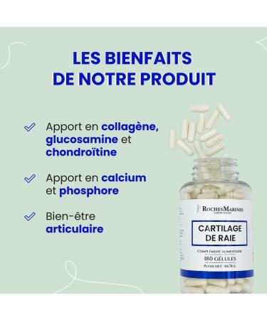 Roches Marines Cartilage of Ray Dietary Supplement Joint Support Source of Calcium Phosphorus Collagen Glucosamine Chondroitin 180 Capsules Developed in France - Buy Online on GoSupps.com