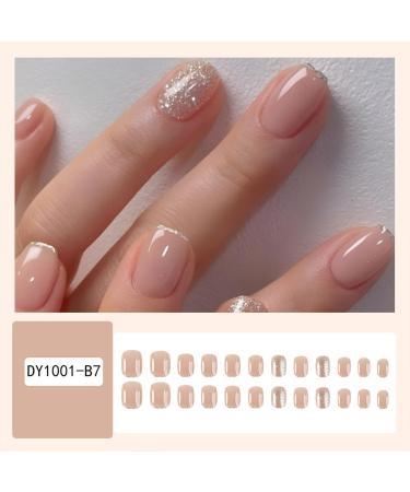 24Pcs Brown Glitter Square Press on Nails - Reusable Fake Nails for Women | Full Cover Acrylic Stick On Nails - Buy Online on GoSupps.com