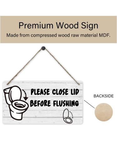 Wooden Bathroom Wall Art: Please Close Lid Before Flushing Sign - Buy Online on GoSupps.com