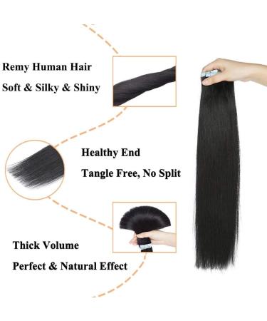 Elailite Invisible Tape Hair Extensions - 20PCs Real Human Hair - 60cm Natural Black - Premium Quality Tape Ins - Buy Online on GoSupps.com