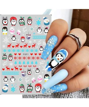 10 Sheets Christmas Nail Art Stickers Decals Self-Adhesive Kids Cute Bule White Pine Tree Reindeer Nail Supplies Nail Art Design Decoration Accessories - Buy Online on GoSupps.com