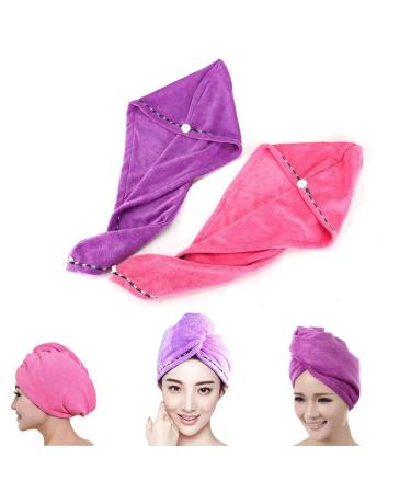 Frcolor hair-drying cloth 2PCs hair-turban cloth-packaging fast drying sucking microfiber dry hair cap (pink purple)