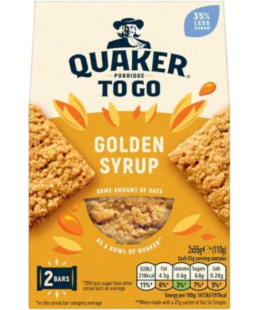 Breakfast Bars Bundle Consisting of Quaker Porridge to Go Golden Syrup Breakfast Bars 2 x 55g (2 Pack) - Buy Online on GoSupps.com