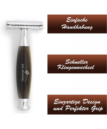 JAG Shaving Razor Set - Premium 4-Part Set with Synthetic Brush & Double Edge Razor - Green Horn Imitation - Perfect for International Shipping - Buy Online on GoSupps.com