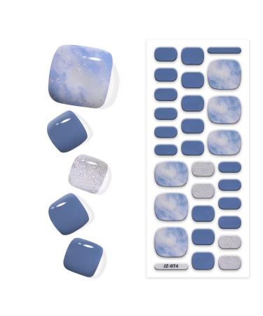 Semi Cured Gel Pedi Strips Glossy Gel Toenail Stickers Semi-Cured Gel Pedicure Strips Long Lasting Gel Pedicure Nail Wraps Sticker Salon Nails at Home Requires UV Light Pedicure Kit Blue Sky Z074
