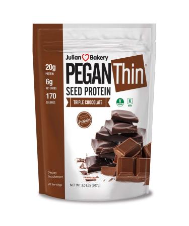 Julian Bakery Pegan Thin Protein Powder | Triple Chocolate | Organic Sacha Inchi Protein | 20g Protein | 6 Net Carbs | 2 LBS | 20 Servings