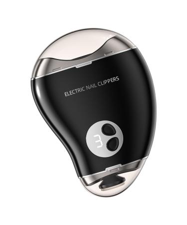 Electric Nail Clippers - Safe Double ABS Nail Clippers | Rechargeable Electric Nail Clippers 500mAh | Electric Nail Clippers for Adults Mango Shape 3 Speed | Nail Buffer Black