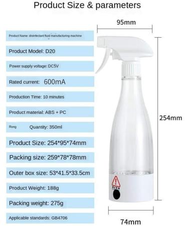 Backbayia 2 Pieces 350ml Sodium Hypochlorite Generator Spray Bottle for Home Office Kitchen Bathroom - Buy Online on GoSupps.com