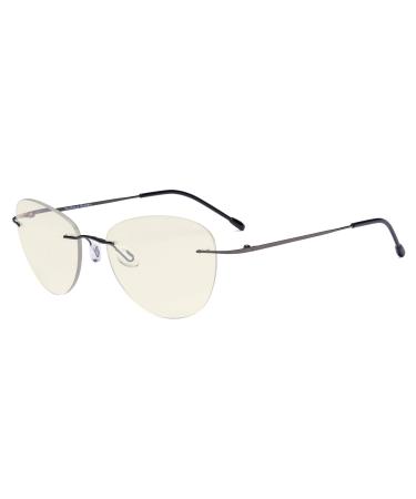 Eyekepper Rimless Progressive Multifocus Reading Glasses Blue Light Filter Women Pilot Reading Glasses +3.00 Metallic Blue Grey