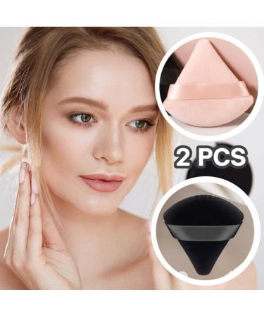 Premium Set of 2 Makeup Sponge Powder Puffs - Soft Triangle Design with Finger Strap for Quick & Easy Application - Black - Buy Online on GoSupps.com