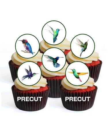 PRECUT Hummingbirds Edible Cupcake Toppers - Hummingbird Theme Premium Thickness SWEETENED VANILLA - wafer card disc cake decorations (Pack of 24)