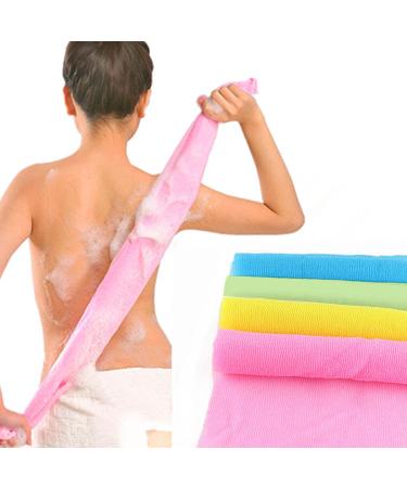 VIKSAUN 4 PCS Multicolour Nylon Japanese Exfoliating Cloth Nylon Scrub Bath Towel Long 90cm Body Shower Cleaning Sponges Wash Cloth Towel Body (4 pcs)