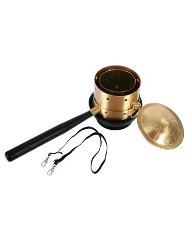 Fomiyes 1 set Moxibusion-Box Moxa Moxibusion Pot with handle cone burner tank moxibusion holder moxa tools can be cupping neck pure copper 16x6cm golden