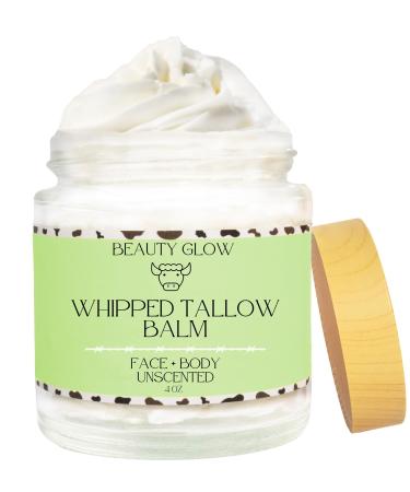 Organic Whipped Beef Tallow + Rosehip Oil for Face & Body Moisturizer Cream Lotion Balm Natural Grass Fed and Finished Body Butter for Dry Cracked Sensitive Skin Care Unscented Fragrance Free 4 Fl Oz