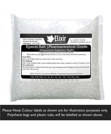 Elixir Gardens Epsom Salt (Pharmaceutical Grade) | Various Qty Available (from 300g - 25kg) | Supplied in Bag (5KG) 5 kg (Pack of 1) - Buy Online on GoSupps.com