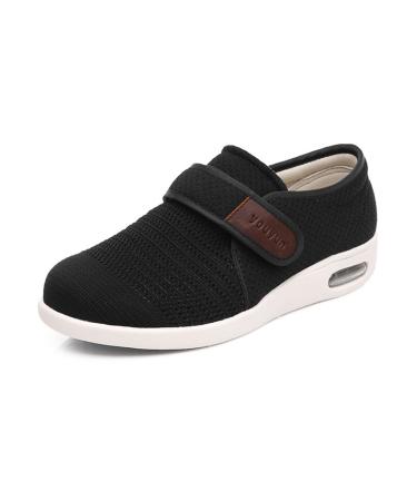 Yytcsjz Men's Edema Diabetic Shoes Walking Sneakers Adjustable Strap Lightweight Diabetic Shoes for Elderly Swollen Feet Arthritis Recovery (Color : Black Size : 12)
