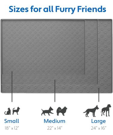 Waterproof Silicone Pet Feeding Mat for Dog and Cat Bowls - Prevents Spills and Messes - Dishwasher Safe - 18x12 Inch - Gray - Buy Online on GoSupps.com