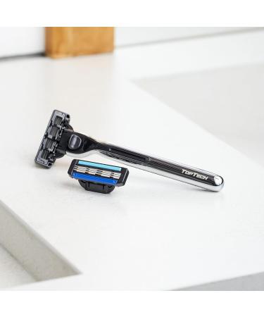 Razor 3 for Men | Manual Shaving Razor with Replaceable Cartridges | Metal Handle + 2 Blade Refills | Compatible with Gillette Mach3 | Soft Shave & Sharp Blades - Buy Online on GoSupps.com
