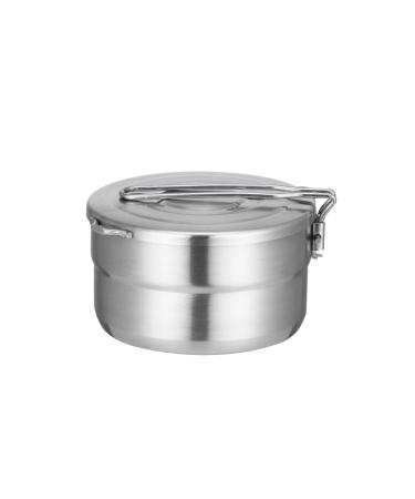 Denpetec Stainless Steel Camping Cook Pot with Lid and Folding Handle Camping Cookware 1.5L Large Capacity Bento Pot for Camping, Hiking, Picnic Silver