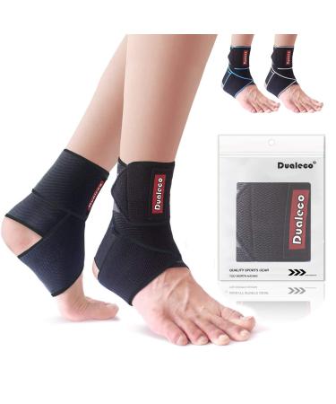 Dualeco Ankle Support 1 Pair Adjustable Ankle Support Brace for Women/Men/Kids Elastic Compression Ankle Strap Ankle Support for Sprained Ankle/Ligament Damage/Achilles Tendon/Weak Ankles/Sports Black-2 pcs
